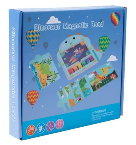 Image of GETT, Educational Toy Magnetic Bead Maze Puzzle Board with Flash Cards Wooden Baby Dinosaur Magnetic Maze, Medium, Blue