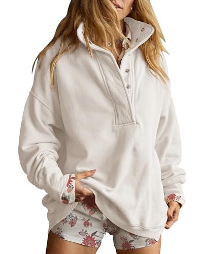 Image of Gacaky Sweatshirt for Women Oversized Casual Long Sleeve Button Henley Neck Pullover Tops Fashion Outfits Clothes
