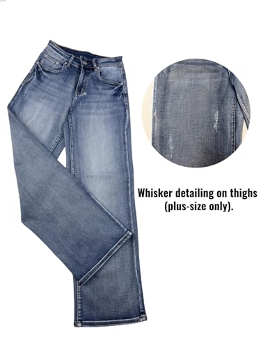 High Waist Stretchy Wide Leg Jeans for Women Mid Blue Denim Pants Raw Hem Casual Outing2