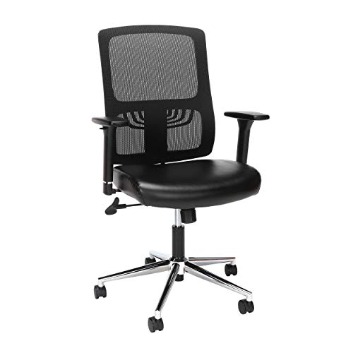 OFM Essentials Collection Mid Back Mesh Back with Leather Seat Office Chair, Lumbar Support, in Black/Chrome