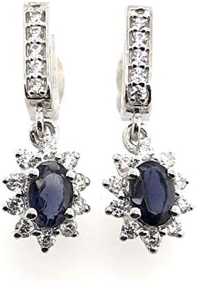 Natural 2.5ct Iolite 925 Solid Sterling Silver Earrings 25mm