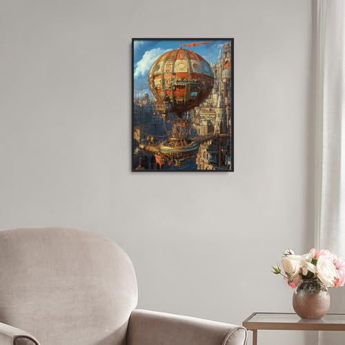 Steampunk Airship Expedition Wall Art – Vintage Industrial Fantasy Canvas Print, Retro Mechanical Balloon Painting for Office or Living Room Decor 60x90cm Black Frame steampunk buy now online Steampunk Airship Expedition Wall Art – Vintage Industrial Fantasy Canvas Print, Retro Mechanical Balloon Painting for Office or Living Room Decor 60x90cm Black Frame steampunk buy now online