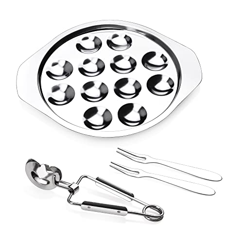 StnKitchExplor 4pcs Set of Escargot Tool Stainless Steel Snail 4 Pes Set Of Escargot Plate 12 Holes with Escargot tong and Escargot fork for Kitchen Restaurant - best kitchen gift