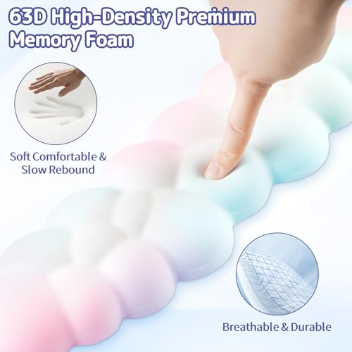 Image of Sushret Cloud Wrist Rest Keyboard, Cloud Keyboard Wrist Pad Set with PU Leather Memory Foam, Cute Arm Rest for Palm Support, PC /Gaming Desk Accessories /Office Setup /Computer Hand Cushion - Rainbow
