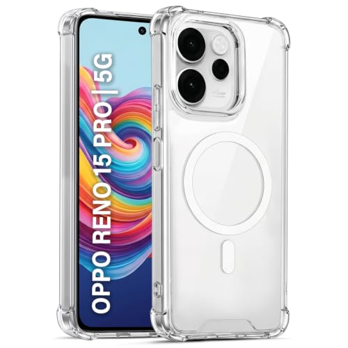 Image of TRUEUPGRADE Back Cover for Oppo Reno 15 Pro 5G| Mag-Safe Printed Transparent Case | Hard PC Back + Soft TPU Bumper | Magnetic Print Shockproof Protective Cover | Crystal Clear