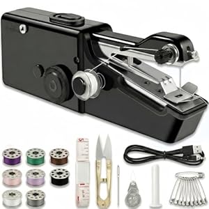 Mini Nähmaschine Elektrisch für Kinder & Anfänger, Tragbare Handnähmaschine mit Doppelstich für Leichte Stoffe - Komplettes Nähset inkl. Zubehör für DIY Nähen zu Hause für Kleidung, Stoffe, Cutains