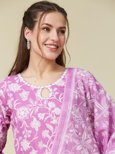Image of MOKOSH Women's Cotton Botanical Print Embroidered Kurta Pant Dupatta Set (462-DM)