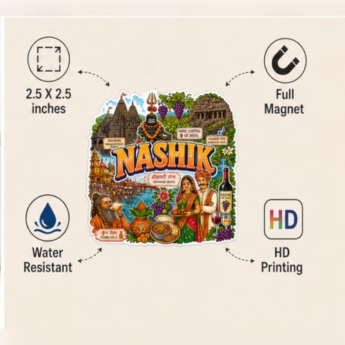 Image of Zesta Wooden Fridge Magnets Set | Refrigerator Decor Magnets for Kitchen | India Souvenir Fridge Magnet Collection | Wooden Magnet for Fridge Door Decoration (Nashik)