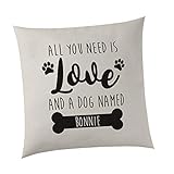 SMARTYPANTS Funda de cojín personalizada - All you need is love and a dog named. - Bonita cama (natural)