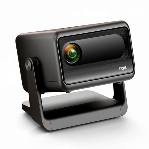 Boat CineHead E1 Smart Projector with Built-in Netflix &amp; Prime Video, 150 ANSI Lumens, Native 720p with 1080p &amp; 4K Support, Vertical Keystone,