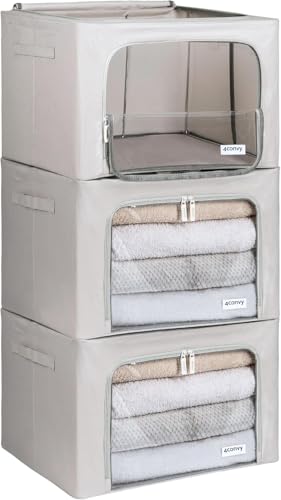 Image of 4CONVY Solid, Foldable Clothes Storage Box with Zipper - [2024 UPGRADED MATERIAL] Storage Bag for Duvets, Clothes, Bedding - Storage Box for Clothes with Window