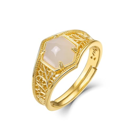 Bague en argent 925 et jade véritable dorée KnSam