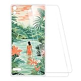 ESCAMOT Bedruckte Hülle + 2 Glas Schutzfolie Kompatibel mit Huawei Ascend P6, Stoßfeste Weiche Cover & HD Klare Tempered Glass Folie (Schwimmende)