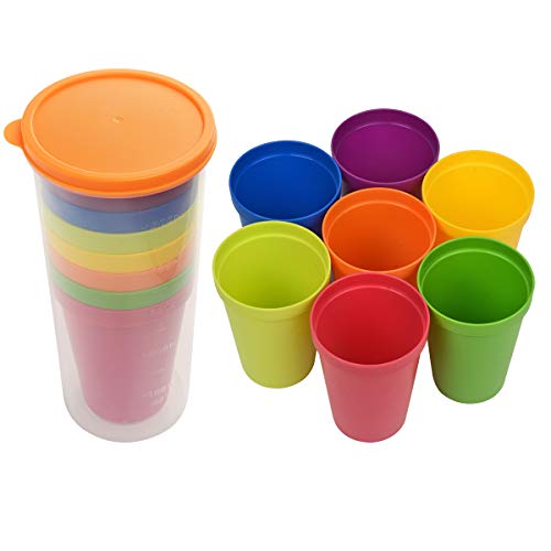 Tougo 7 pièces gobelets en plastique réutilisables,Tasses Portables pour le Voyage,Tasses réutilisables pour Enfants,Multicolore