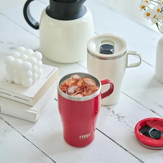 TYESO Coffee Mug,Insulated Tumbler with Lid,Vacuum Insulated Mug Double Wall Stainless Steel OfficeTumbler Cup (Red, 13 oz)