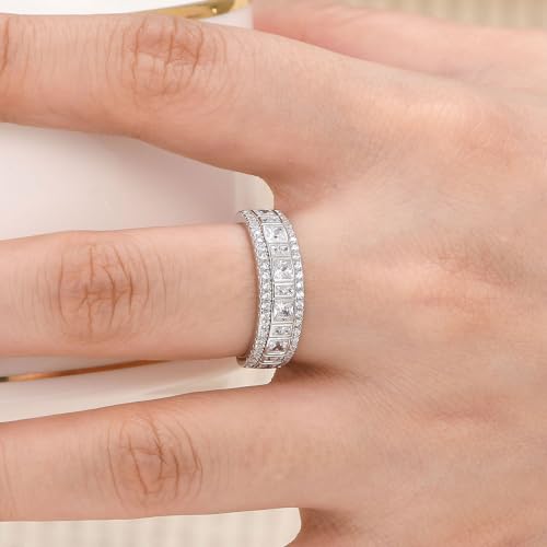 Wuziwen Sterling Silver Rings Anniversary Half Eternity Ring Wedding Band for Women Cubic Zirconia3