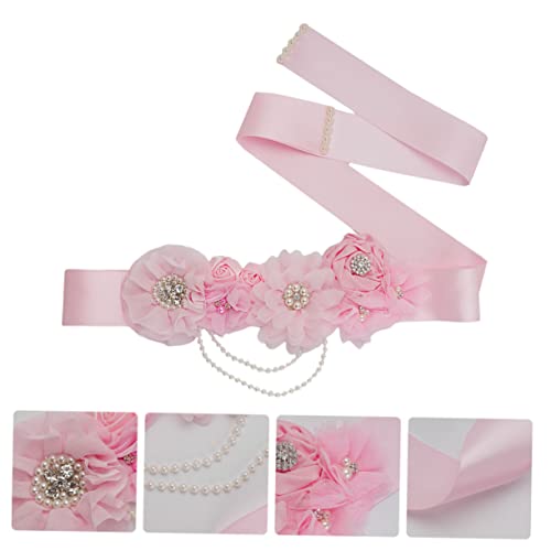 Delicate Shining Bridal Waistband Belt with Rhinestone Flower Pearl Design for Wedding Dress Maternity Sash Party Accessory Pink4