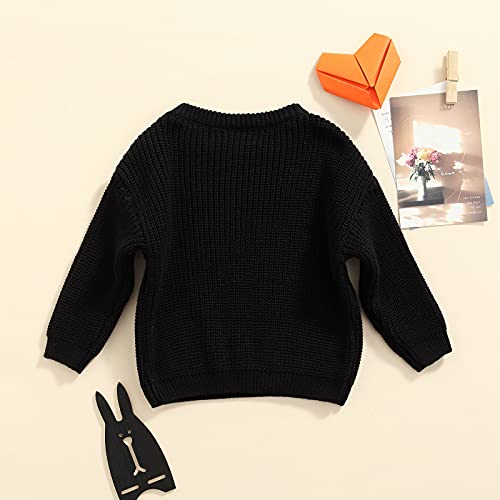 Infant Baby Girl Boy Knitted Sweater Crewneck Long Sleeve Pullover Casual Loose Fit Sweatshirts Tops For Toddlers (Black, 4-5T) #TOP5