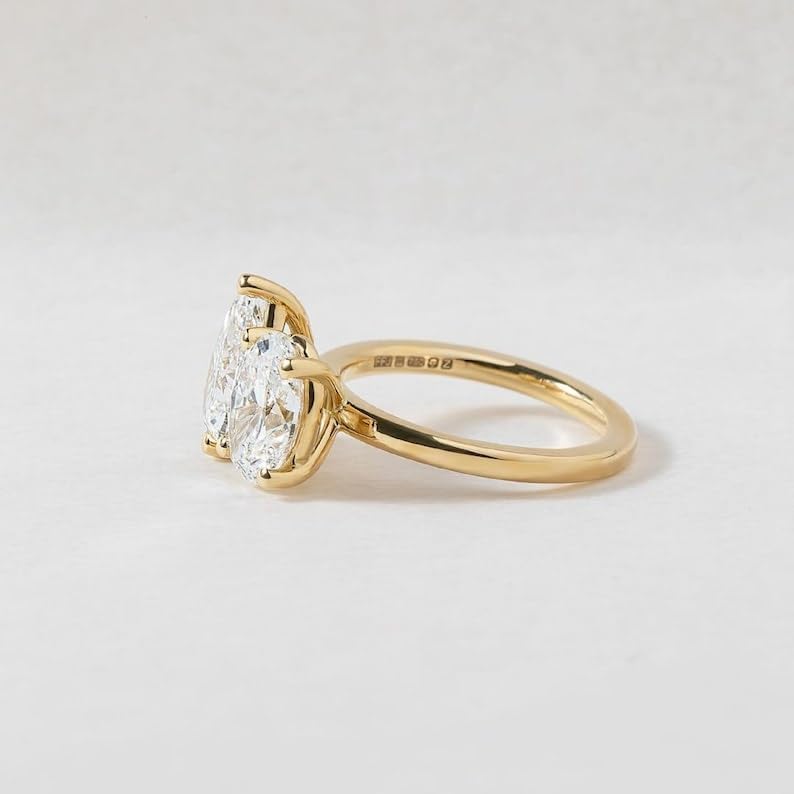 14k Gold Plated Toi Et Moi Ring, 3.25 CT Oval & Elongated Pear Cut Moissanite Diamond Engagement Ring, You N Me Wedding Rings, Statement Rings/Gift • SE1404