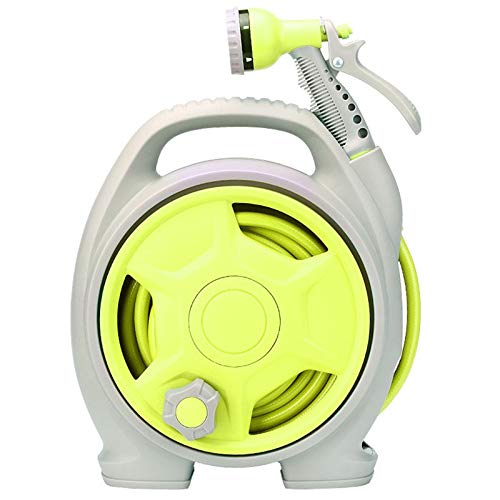 Tuyau d'arrosage portable de jardin jaune avec moulinet manuel et pistolet de lavage de voiture