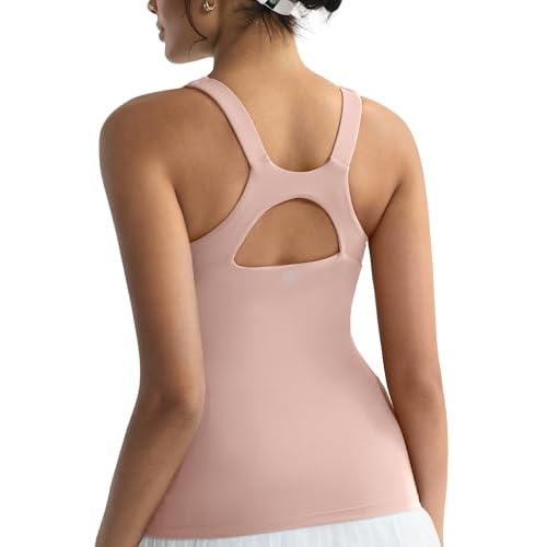 RUNNING GIRL Workout Tops for Women,Racerback Tank Tops with Built in Bras,Padded Sports Bra Yoga Tank Athletic Tops Flush Pink Medium