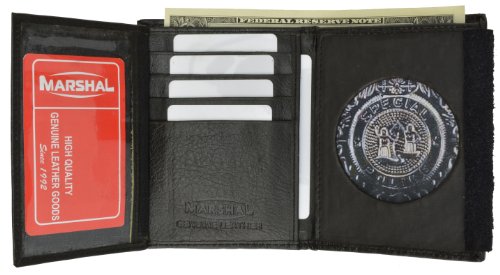 MARSHAL Genuine Leather Trifold Wallet for Men with Security Badge Holder2