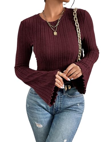 MOLERANI Womens Long Bell Sleeve T-Shirts Top Fall Pullover for Women - Lightweight,Knit,Crewneck,Going Out,Fall Fashion 2025