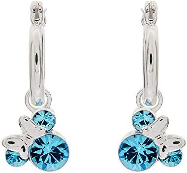 Disney Minnie Mouse Birthstone Jewelry for Women, Minnie Mouse March Crystal Hoop Earrings, Silver Plated, Latch Back