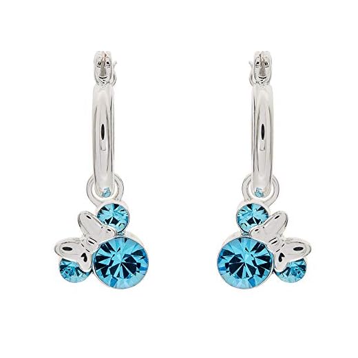 Disney Minnie Mouse Birthstone Jewelry for Women, Minnie Mouse March Crystal Hoop Earrings, Silver Plated, Latch Back