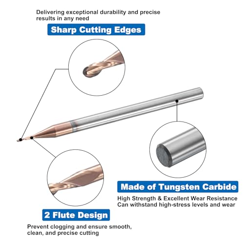 Image of HARFINGTON Ball Nose End Mill 2 Flute 0.028 inch Diameter 1 /8 inch Shank Tungsten Carbide Uncoated Spiral CNC Router Bits 0.084 inch Cutting Length Single End Ball for Carving Engraving Grinding