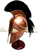 elmo medievale greco spartano corinzio con piume nere antico casco armatura replica rustico vintage decorazione per la casa regali, rame, large
