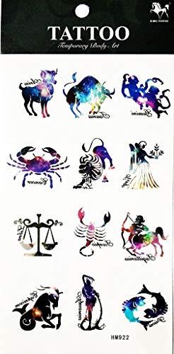 PP TATTOO 1 Sheet Zodiac Twelve Constellation Symbol Lucky Arm Body Sticker Tattoo Art Make up for Men Temporary Tattoos Paper Waterproof for Men Women