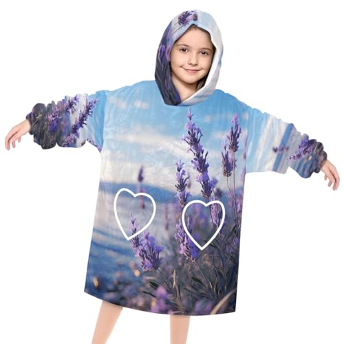 Wearable Blanket Hoodie for Kids, Dreamy Florals Fleece Sweatshirt Blanket Oversized Blanket Sweatshirt with Pocket Flannel Warm Hooded Blanket 6-10 Year Old Girl Boy Gift, One Size