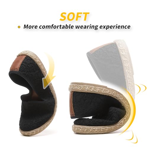 BABUDOG Women's Black Flats with Flower Embroideried,White Lace Ballet Flats,Comfortable Dress Flats3