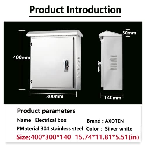 AXOTEN 304 Outdoor Stainless Steel Electrical Box Enclosure 40X30X14CM, Weatherproof Nema Enclosure Box, Wall-mounted Project Boxes for Electronics with Insulation Mounting Plate