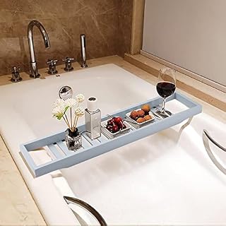 Trintion Bath Tub Rack Trays 65x15x4cm Bathtub Caddy Tray Bamboo Bathtub Storage Rack Bath Tray Wine Glass Holder Bathtub Bridge