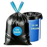 15-18 Gallon Trash Bags Drawstring,1.2 Mil,Ultra Large Trash Can Liners, Heavy Duty Strong, for Home Kitchen Office Lawn Commercial.(120 Count)