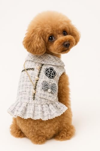 Tweed Princess Dog Apparel Dress Girl Cute Pet Clothes Outfit Small Dogs Costume Puppy Dresses for Small Dogs cat Girl Female Teacup Yorkie Outfits Chihuahua