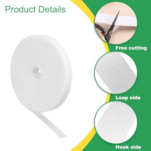 Image of uxcell 0.55inch x 33ft Hook and Loop Roll Straps, Multi-Purpose Hook and Loop Tape with Adhesive, Cable Ties Organize Strap Fastener Roll for Home Office, White