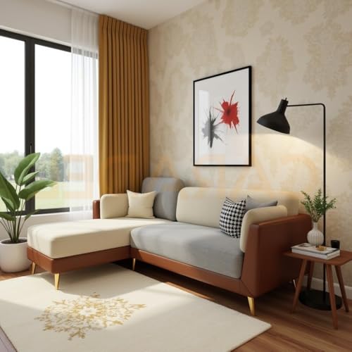 Image of Windsor 4 Seater L Shape Sofa Set for Living Room Brown-Beige (LHS) | Comfortable Sofa Set 4 Seater | Fabric Sofa Couch- 1 Year Warranty
