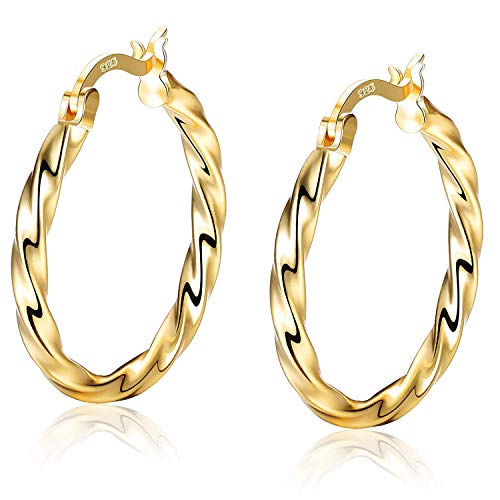Sllaiss Twist Hoop Boucles D'oreilles S925 En Argent Sterling Plaqué Or Blanc Boucles D'oreilles Sleeper pour Femmes 18K Or Huggie Hoop Boucles D'oreilles Diamètre 25mm Cover