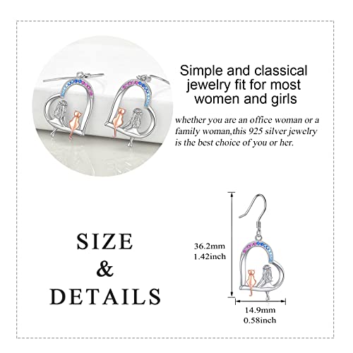 Pendientes de corazón con búho y árbol de la vida hechos de plata esterlina para mujer 4