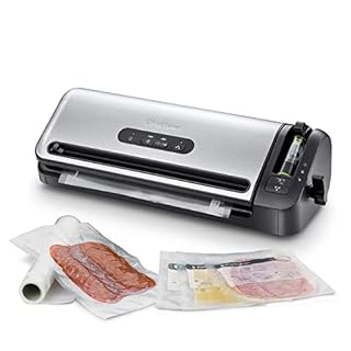 FoodSaver Machine Sous Vide avec compartiment de rangement pour rouleau et cutter, fonction marinade, inclus sacs de mise sous vide assortis et adaptateur intégré [FFS017X ]