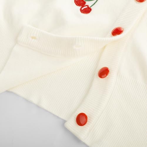 Image of Belle Poque Women's 3 /4 Sleeve V-Neck Button Down Cherries Embroidery Cropped Cardigan Sweater Coat