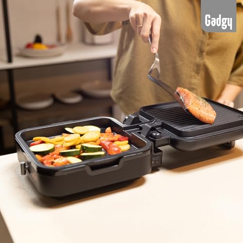 Gadgy Barbacoa de contacto – 2 en 1 – Barbacoa eléctrica de mesa con base extraíble – Temperatura ajustable – Asado a una y doble cara – Antiadherente – 1400 W – Negro mate / Plata - imagen 9