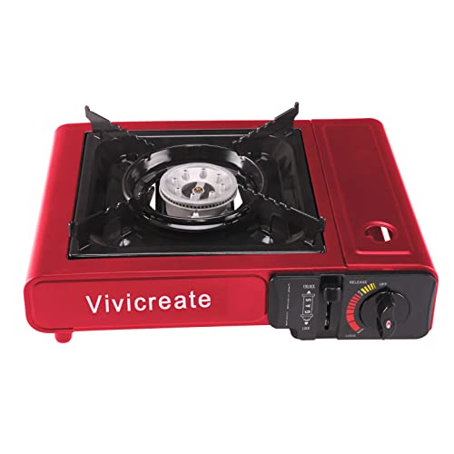 Vivicreate 8500 BTU Portable Butane Gas Stove for Camping Cooking Outdoor, Lightweight Portable Stove Burner with Auto Ignition, Estufa de Gas Portátil para Camping al Aire Libre(Red)