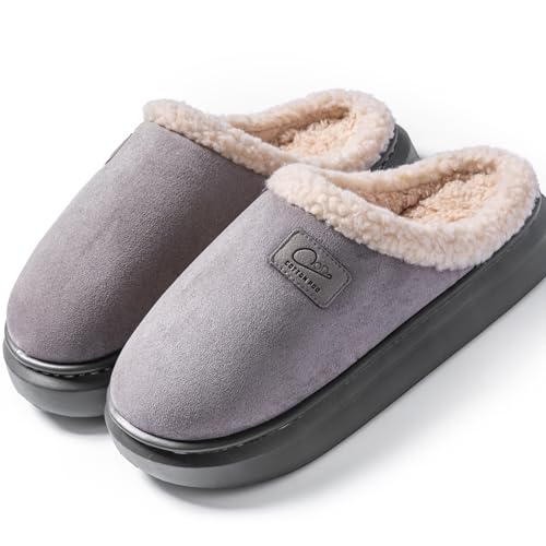 Suede Men's and Women's Slippers, 4cm Heel, Anti-Slip Memory Foam Insulated Insole