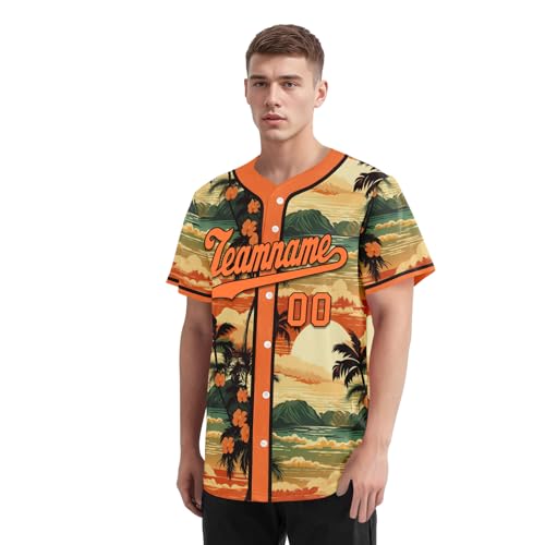 Custom Hawaiian Baseball Jersey, Tropical Button Down Softball Shirt Hawaii Outfit for Vacation Cruise miniatura 3