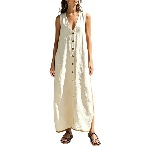 Robe longue décontractée sans manches en coton léger pour l'été