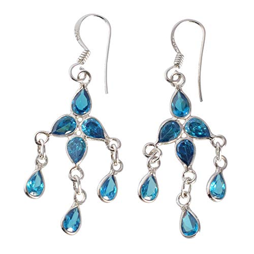 Boucles d'oreilles quartz bleu poire argent 925 anti-allergie pour lobes sensibles